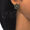 Arete Dormilona 02.64.0639.3 Oro Laminado, Diseño de Flor, con Verde and Blanca Cristal, Pulido, Tono Dorado