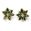Arete Dormilona 02.64.0639.3 Oro Laminado, Diseño de Flor, con Verde and Blanca Cristal, Pulido, Tono Dorado