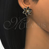 Arete Dormilona 02.64.0639.4 Oro Laminado, Diseño de Flor, con Negro Cristal and Blanca Zirconia Cubica, Pulido, Tono Dorado