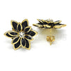 Arete Dormilona 02.64.0639.4 Oro Laminado, Diseño de Flor, con Negro Cristal and Blanca Zirconia Cubica, Pulido, Tono Dorado