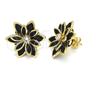 Arete Dormilona 02.64.0639.4 Oro Laminado, Diseño de Flor, con Negro Cristal and Blanca Zirconia Cubica, Pulido, Tono Dorado