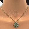 Juego de Arete y Dije de Adulto 10.64.0155 Oro Laminado, Diseño de Flor, con Turquoise and Blanca Cristal, Pulido, Tono Dorado