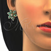 Juego de Arete y Dije de Adulto 10.64.0155 Oro Laminado, Diseño de Flor, con Turquoise and Blanca Cristal, Pulido, Tono Dorado