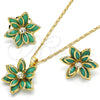 Juego de Arete y Dije de Adulto 10.64.0155 Oro Laminado, Diseño de Flor, con Turquoise and Blanca Cristal, Pulido, Tono Dorado