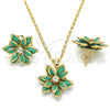 Juego de Arete y Dije de Adulto 10.64.0155 Oro Laminado, Diseño de Flor, con Turquoise and Blanca Cristal, Pulido, Tono Dorado