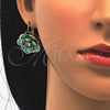 Arete Gancho Frances 02.64.0640 Oro Laminado, Diseño de Flor, con Turquoise and Blanca Cristal, Pulido, Tono Dorado