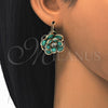 Arete Gancho Frances 02.64.0640 Oro Laminado, Diseño de Flor, con Turquoise and Blanca Cristal, Pulido, Tono Dorado