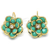 Arete Gancho Frances 02.64.0640 Oro Laminado, Diseño de Flor, con Turquoise and Blanca Cristal, Pulido, Tono Dorado