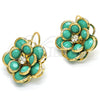 Arete Gancho Frances 02.64.0640 Oro Laminado, Diseño de Flor, con Turquoise and Blanca Cristal, Pulido, Tono Dorado