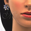 Juego de Arete y Dije de Adulto 10.64.0155.2 Oro Laminado, Diseño de Flor, con Zafiro Azul and Blanca Cristal, Pulido, Tono Dorado