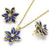Juego de Arete y Dije de Adulto 10.64.0155.2 Oro Laminado, Diseño de Flor, con Zafiro Azul and Blanca Cristal, Pulido, Tono Dorado