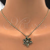Juego de Arete y Dije de Adulto 10.64.0155.3 Oro Laminado, Diseño de Flor, con Verde and Blanca Cristal, Pulido, Tono Dorado