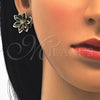 Juego de Arete y Dije de Adulto 10.64.0155.3 Oro Laminado, Diseño de Flor, con Verde and Blanca Cristal, Pulido, Tono Dorado