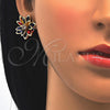 Juego de Arete y Dije de Adulto 10.64.0155.5 Oro Laminado, Diseño de Flor, con Multicolor Cristal, Pulido, Tono Dorado