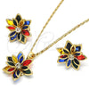 Juego de Arete y Dije de Adulto 10.64.0155.5 Oro Laminado, Diseño de Flor, con Multicolor Cristal, Pulido, Tono Dorado