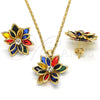 Juego de Arete y Dije de Adulto 10.64.0155.5 Oro Laminado, Diseño de Flor, con Multicolor Cristal, Pulido, Tono Dorado