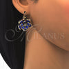 Arete Gancho Frances 02.64.0640.1 Oro Laminado, Diseño de Flor, con Zafiro Azul and Blanca Cristal, Pulido, Tono Dorado