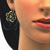 Arete Gancho Frances 02.64.0640.3 Oro Laminado, Diseño de Flor, con Verde and Blanca Cristal, Pulido, Tono Dorado