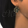 Arete Gancho Frances 02.64.0640.3 Oro Laminado, Diseño de Flor, con Verde and Blanca Cristal, Pulido, Tono Dorado