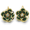Arete Gancho Frances 02.64.0640.3 Oro Laminado, Diseño de Flor, con Verde and Blanca Cristal, Pulido, Tono Dorado