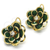 Arete Gancho Frances 02.64.0640.3 Oro Laminado, Diseño de Flor, con Verde and Blanca Cristal, Pulido, Tono Dorado