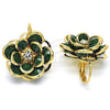 Arete Gancho Frances 02.64.0640.3 Oro Laminado, Diseño de Flor, con Verde and Blanca Cristal, Pulido, Tono Dorado