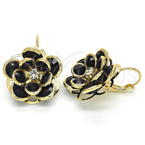 Arete Gancho Frances 02.64.0640.4 Oro Laminado, Diseño de Flor, con Negro and Blanca Cristal, Pulido, Tono Dorado
