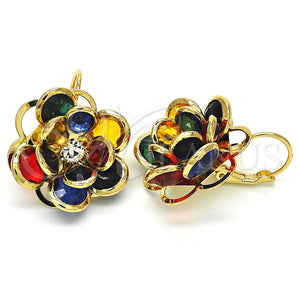 Arete Gancho Frances 02.64.0640.5 Oro Laminado, Diseño de Flor, con Multicolor Cristal, Pulido, Tono Dorado