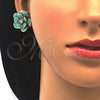 Arete Dormilona 02.64.0641 Oro Laminado, Diseño de Flor, con Turquoise and Blanca Cristal, Pulido, Tono Dorado
