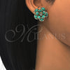 Arete Dormilona 02.64.0641 Oro Laminado, Diseño de Flor, con Turquoise and Blanca Cristal, Pulido, Tono Dorado