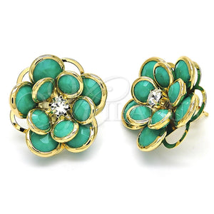 Arete Dormilona 02.64.0641 Oro Laminado, Diseño de Flor, con Turquoise and Blanca Cristal, Pulido, Tono Dorado