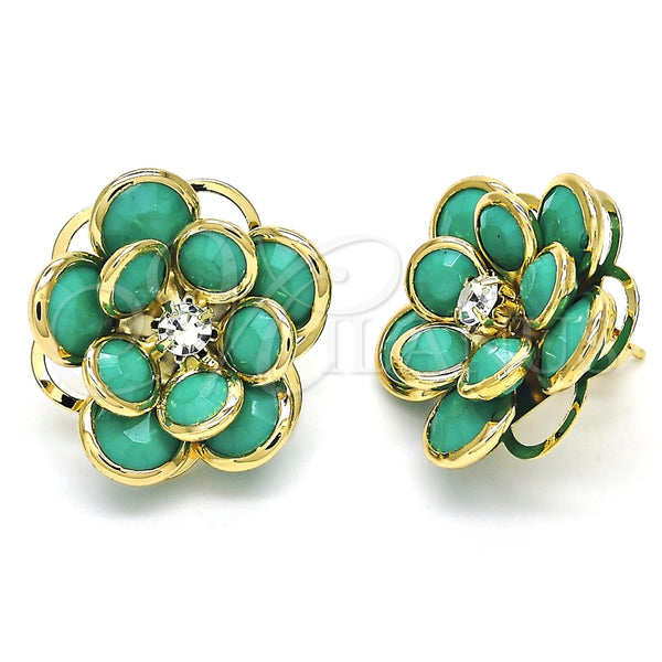 Arete Dormilona 02.64.0641 Oro Laminado, Diseño de Flor, con Turquoise and Blanca Cristal, Pulido, Tono Dorado