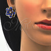 Arete Dormilona 02.64.0641.1 Oro Laminado, Diseño de Flor, con Zafiro Azul and Blanca Cristal, Pulido, Tono Dorado