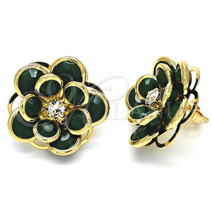 Arete Dormilona 02.64.0641.3 Oro Laminado, Diseño de Flor, con Verde and Blanca Cristal, Pulido, Tono Dorado