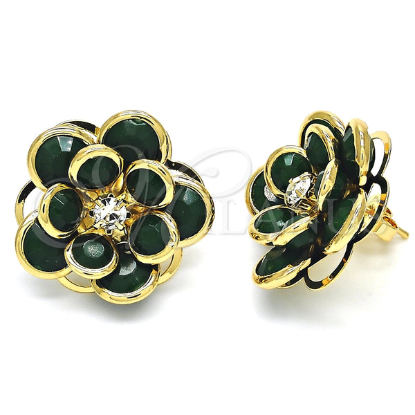 Arete Dormilona 02.64.0641.3 Oro Laminado, Diseño de Flor, con Verde and Blanca Cristal, Pulido, Tono Dorado