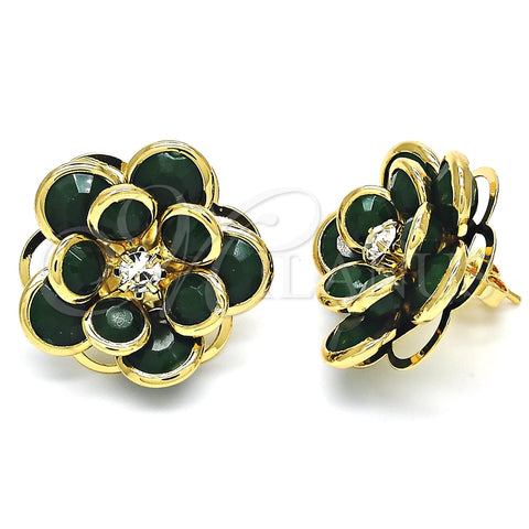 Arete Dormilona 02.64.0641.3 Oro Laminado, Diseño de Flor, con Verde and Blanca Cristal, Pulido, Tono Dorado