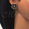 Arete Dormilona 02.64.0641.4 Oro Laminado, Diseño de Flor, con Negro and Blanca Cristal, Pulido, Tono Dorado