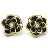 Arete Dormilona 02.64.0641.4 Oro Laminado, Diseño de Flor, con Negro and Blanca Cristal, Pulido, Tono Dorado