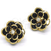 Arete Dormilona 02.64.0641.4 Oro Laminado, Diseño de Flor, con Negro and Blanca Cristal, Pulido, Tono Dorado