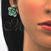 Juego de Arete y Dije de Adulto 10.64.0156 Oro Laminado, Diseño de Flor, con Turquoise and Blanca Cristal, Pulido, Tono Dorado