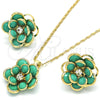 Juego de Arete y Dije de Adulto 10.64.0156 Oro Laminado, Diseño de Flor, con Turquoise and Blanca Cristal, Pulido, Tono Dorado