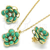 Juego de Arete y Dije de Adulto 10.64.0156 Oro Laminado, Diseño de Flor, con Turquoise and Blanca Cristal, Pulido, Tono Dorado