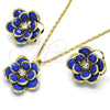 Juego de Arete y Dije de Adulto 10.64.0156.2 Oro Laminado, Diseño de Flor, con Zafiro Azul and Blanca Cristal, Pulido, Tono Dorado
