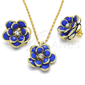 Juego de Arete y Dije de Adulto 10.64.0156.2 Oro Laminado, Diseño de Flor, con Zafiro Azul and Blanca Cristal, Pulido, Tono Dorado
