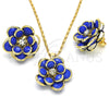 Juego de Arete y Dije de Adulto 10.64.0156.2 Oro Laminado, Diseño de Flor, con Zafiro Azul and Blanca Cristal, Pulido, Tono Dorado