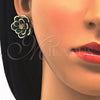 Juego de Arete y Dije de Adulto 10.64.0156.3 Oro Laminado, Diseño de Flor, con Verde and Blanca Cristal, Pulido, Tono Dorado