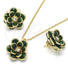 Juego de Arete y Dije de Adulto 10.64.0156.3 Oro Laminado, Diseño de Flor, con Verde and Blanca Cristal, Pulido, Tono Dorado