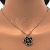 Juego de Arete y Dije de Adulto 10.64.0156.4 Oro Laminado, Diseño de Flor, con Negro and Blanca Cristal, Pulido, Tono Dorado