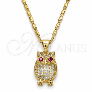 Collares con Dije 04.156.0139.20 Oro Laminado, Diseño de Búho, con Rubi and Blanca Zirconia Cubica, Pulido, Tono Dorado (02 MM Thickness, 20 Inches Length)
