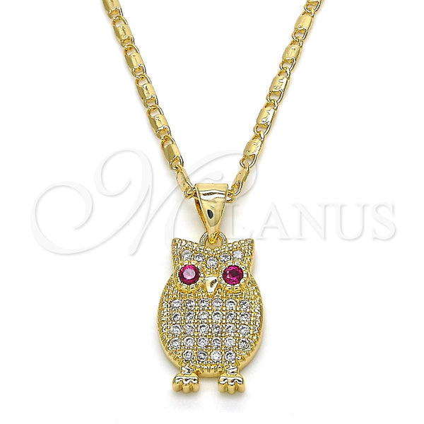 Collares con Dije 04.156.0139.20 Oro Laminado, Diseño de Búho, con Rubi and Blanca Zirconia Cubica, Pulido, Tono Dorado (02 MM Thickness, 20 Inches Length)